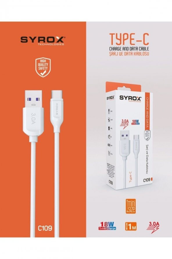 Hızlı Type-c Usb Girişli 3.0a Şarj Kablosu C109