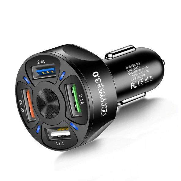 Araç Hızlı Şarj 4 USB 7 A Çoklu Hızlı Şarj Adaptörü