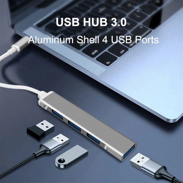 Type C to USB Dönüştürücü HDMI Uyumlu 4 in 1 HUB 3x USB 2.0 + 1x USB 3.0 - Resim 4