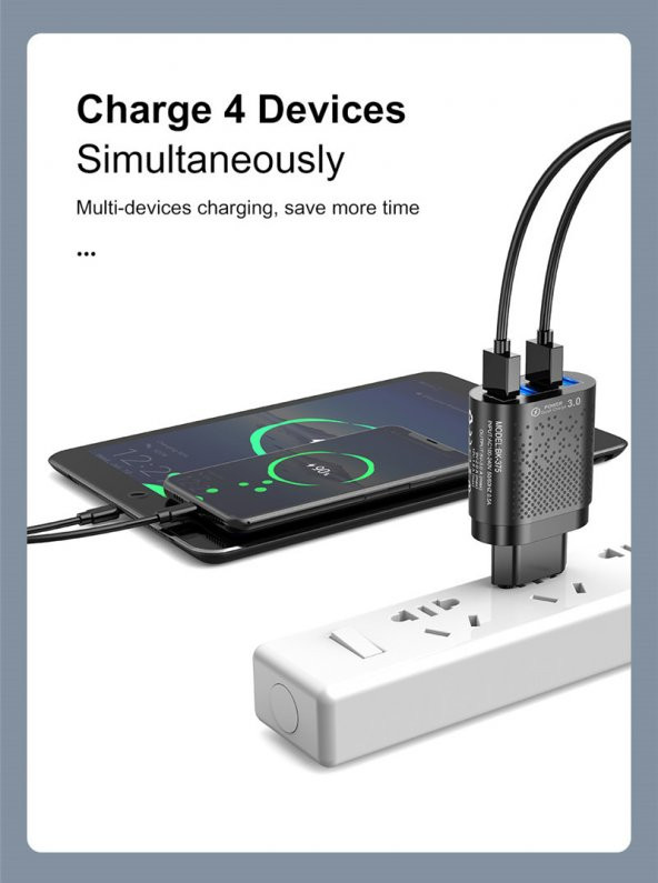 Zuidid 48 W 3 Amper 4 USB Portlu Hızlı Şarj Cihaz - Çoklu Şarj - Siyah - 4