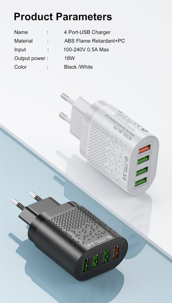 Zuidid 48 W 3 Amper 4 USB Portlu Hızlı Şarj Cihaz - Çoklu Şarj - Beyaz - 8