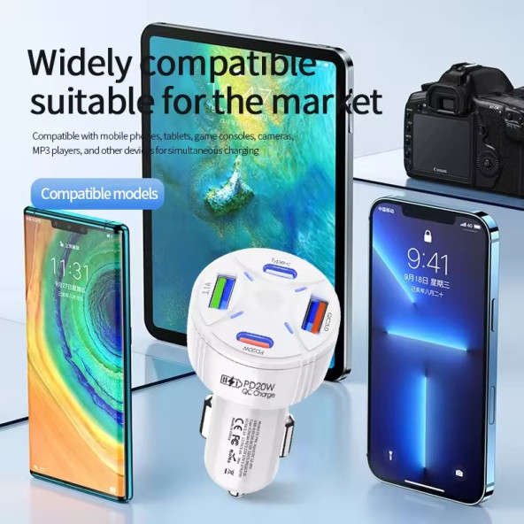 Zuidid P48 4 in 1 PD20W + QC3.0 Araç İçi Çakmaklık Hızlı Şarj Başlığı - 3