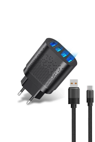 Zuidid Hızlı Şarj Qc 3.0 4 USB Portlu 3.1A - 48W Çoklu Şarj Cihazı + Type C Kablo