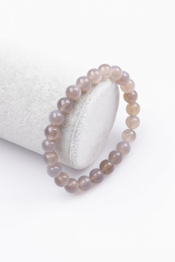 Gri Akik Doğal Taş Bileklik 8 mm Küre Kesim ürün görseli