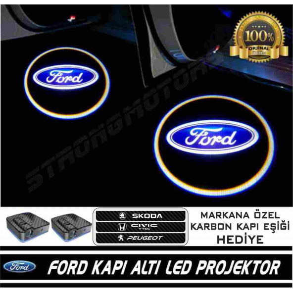 Ford Araçlar İçin Pilli Yapıştırmalı Kapı Altı Led Logo-Projektör ( 2 Adet)