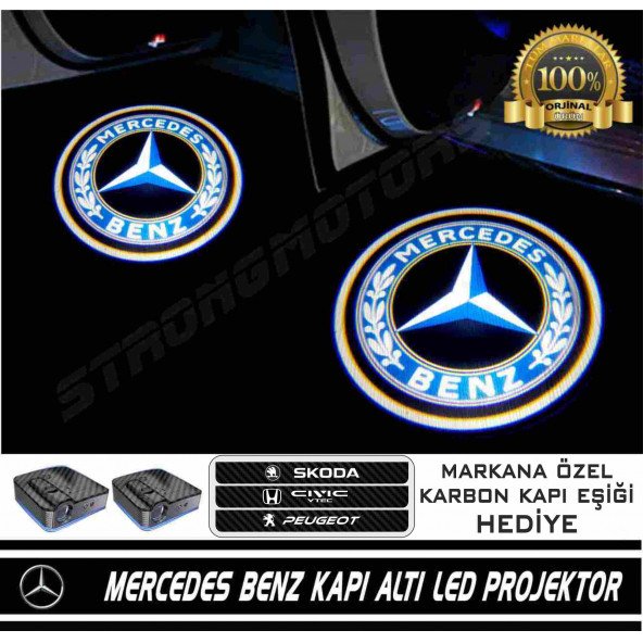 Mercedes Benz 2 Araçlar İçin Pilli Yapıştırmalı Kapı Altı Led Logo-Projektör ( 2 Adet)