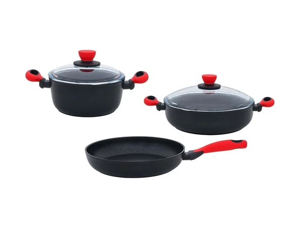 Colorgy 5 Parça Set Kırmızı 22cm Derin Tencere + 26cm Sığ Tencere&tava