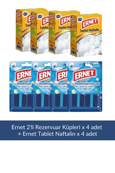 Ernet Naftalin 100 gr x 4 Adet + Ernet Rezervuar Küpleri 2'li x 4 Adet ürün görseli 1