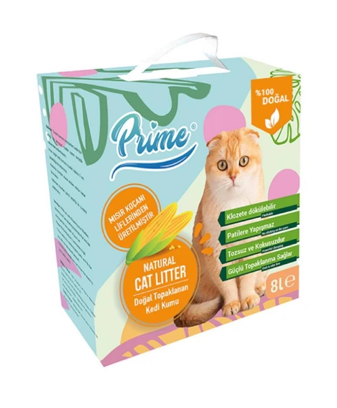 Prime Topaklaşan Mısır Koçanı Bitkisel Kedi Kumu 8 Lt - Resim 1