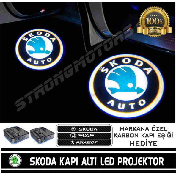 Skoda Araçlar İçin Pilli Yapıştırmalı Kapı Altı Led Logo