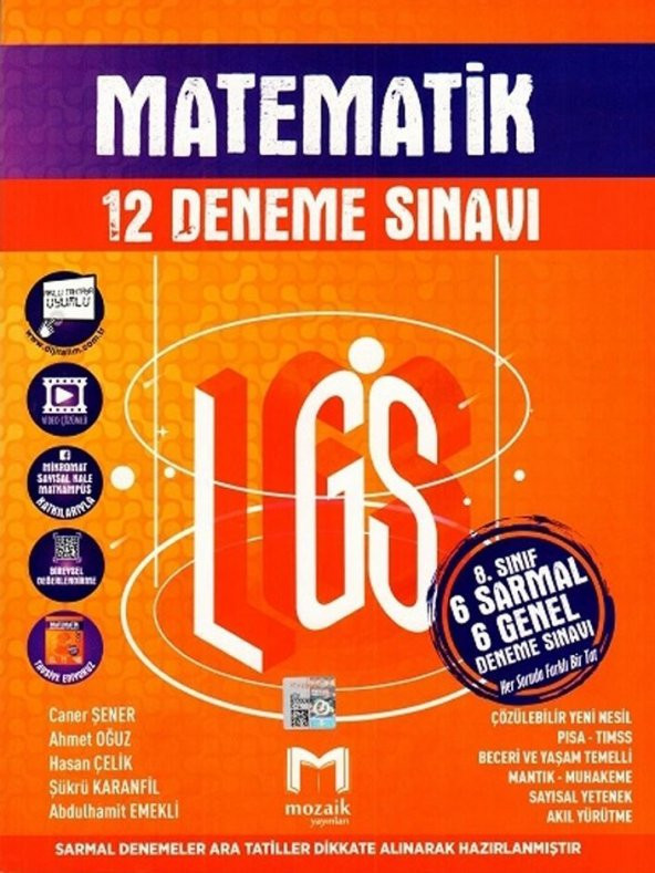 8. Sınıf LGS Matematik 12 li Deneme Sınavı Mozaik Yayınları