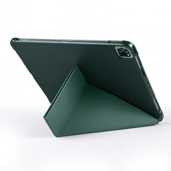 KNY Apple İpad Pro 12.9 2021 İçin Kalem Koymalı Arkası Silikon Standlı Trifolding Kılıf Siyah - 2