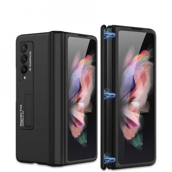 KNY Samsung Galaxy Z Fold 3 Kılıf M-Magnet Katlanabilir 360 Kapak  Siyah