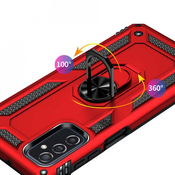 Galaxy M52 Kılıf Yüzüklü Standlı Manyetikli Armor Zırh Silikon - 3