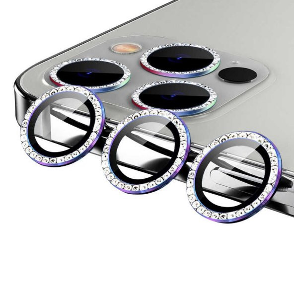 Apple iPhone 12 Pro CL-06 Elmas Taş Tasarımlı Kamera Lens Koruyucu