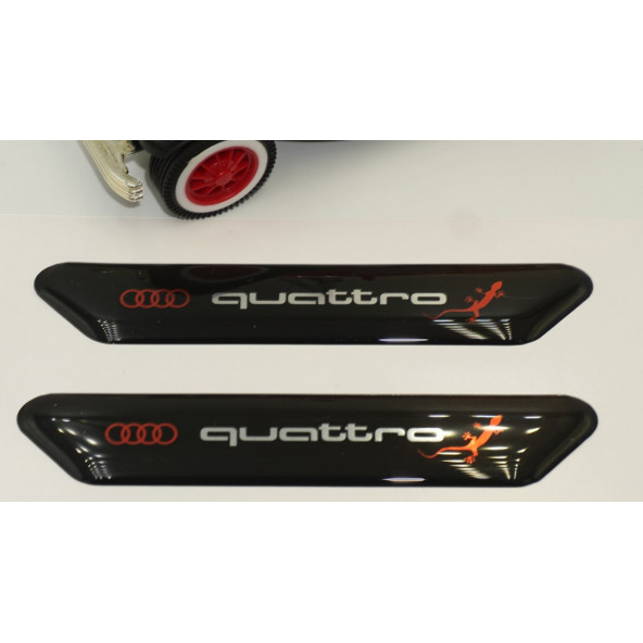 Audi Quattro Gecko Logo Çamurluk Yanı Ve Ayna Metalize Damla Desen 3M Logo Arma - 4