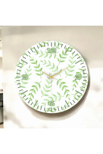 AA Shop Renkli Baskı Yaprak Bitki Desenli Sayılı Yılbaşı Hediyelik Ahşap Sessiz Tablo Duvar Saati