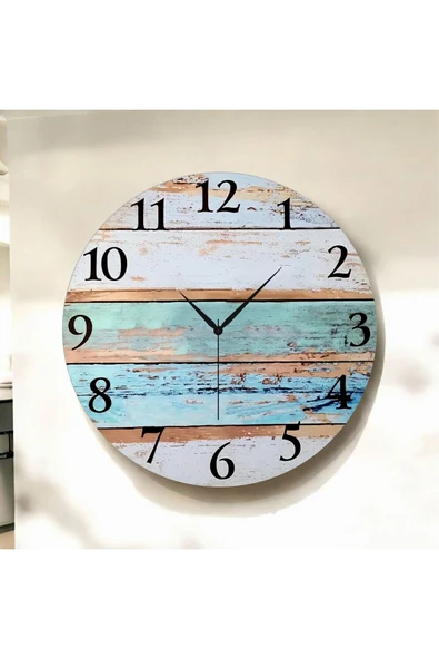 AA Shop Renkli Baskı Desenli Sayılı Yılbaşı Hediyelik Ahşap Sessiz Tablo Duvar Saati