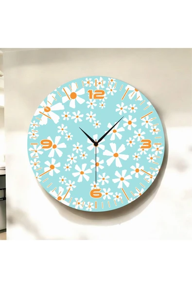 AA Shop Çiçek Desenli Renkli Baskı Sayılı Yılbaşı Hediyelik Ahşap Sessiz Tablo Duvar Saati
