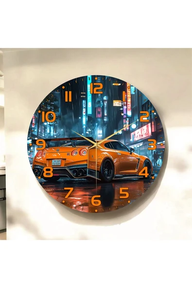 AA Shop Araba Renkli Baskı Desenli Sayılı Yılbaşı Hediyelik Ahşap Sessiz Tablo Duvar Saati