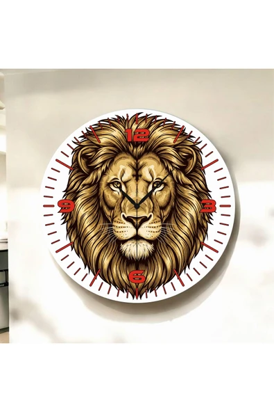AA Shop Renkli Baskı Aslan Desenli Sayılı Yılbaşı Hediyelik Ahşap Sessiz Tablo Duvar Saati