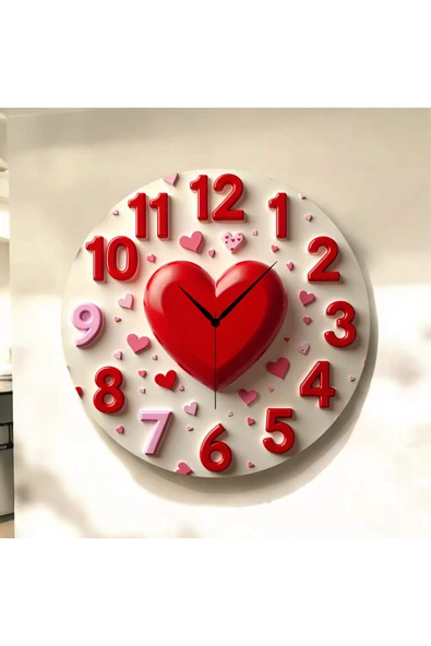 AA Shop Kalp Renkli Baskı Desenli Sayılı Yılbaşı Hediyelik Ahşap Sessiz Tablo Duvar Saati