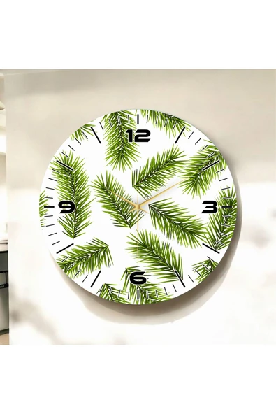 AA Shop Renkli Baskı Yaprak Desenli Sayılı Yılbaşı Hediyelik Ahşap Sessiz Tablo Duvar Saati