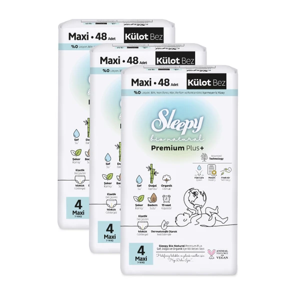 Sleepy Bio Natural Premium Plus Avantajlı Paket Külot Bez 4 Numara Maxi 144 Adet - 3