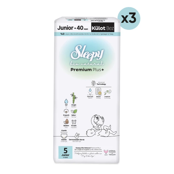 Sleepy Bio Natural Premium Plus Avantajlı Paket Külot Bez 5 Numara Junior 120 Adet - 2