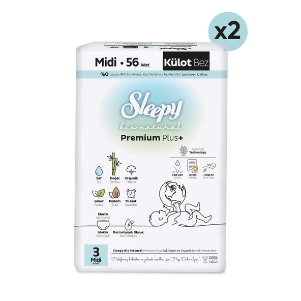 Sleepy Bio Natural Premium Plus Süper Paket Külot Bez 3 Numara Midi 112 Adet - 2
