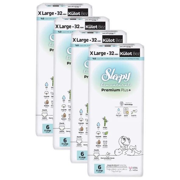 Sleepy Bio Natural Premium Plus Ultra Paket Külot Bez 6 Numara Xlarge 128 Adet - 3