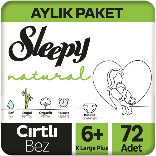 Sleepy Natural Aylık Paket Bebek Bezi 6+ Numara Xlarge Plus 72 Adet