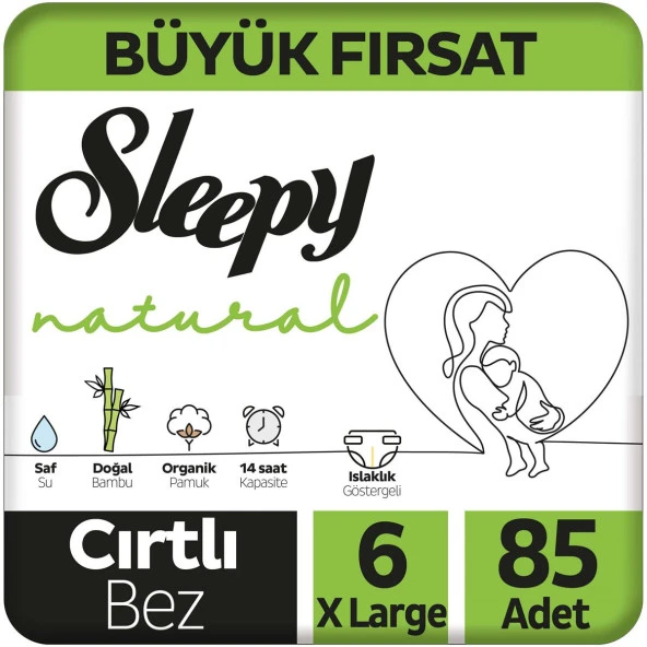 Sleepy Natural Büyük Fırsat Paketi Bebek Bezi 6 Numara Xlarge 85 Adet