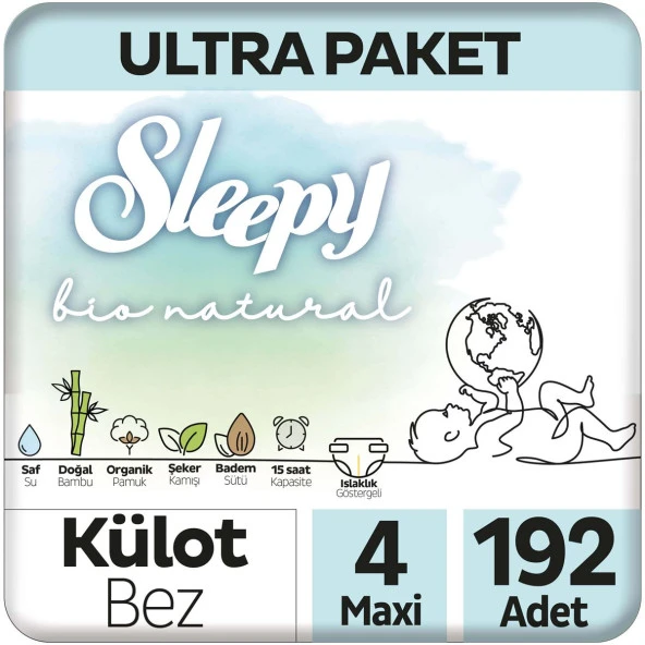 Sleepy Bio Natural Ultra Paket Külot Bez 4 Numara Maxi 192 Adet