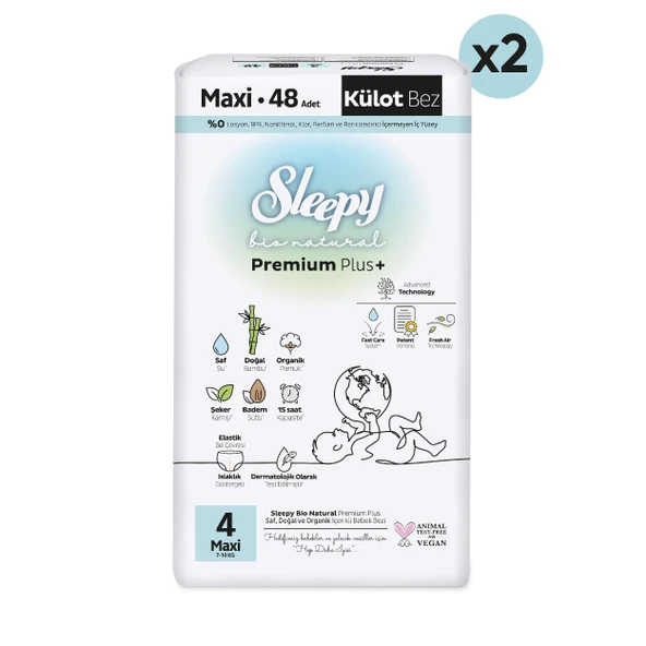 Sleepy Bio Natural Premium Plus Süper Paket Külot Bez 4 Numara Maxi 96 Adet - 2