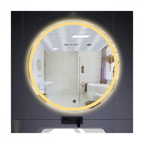 45 cm Kumlamalı Dokunmatik Tuşlu Yuvarlak Ledli Ayna Duvar Salon Banyo Wc Ofis Yatak Odası Boy Ledli Ayna