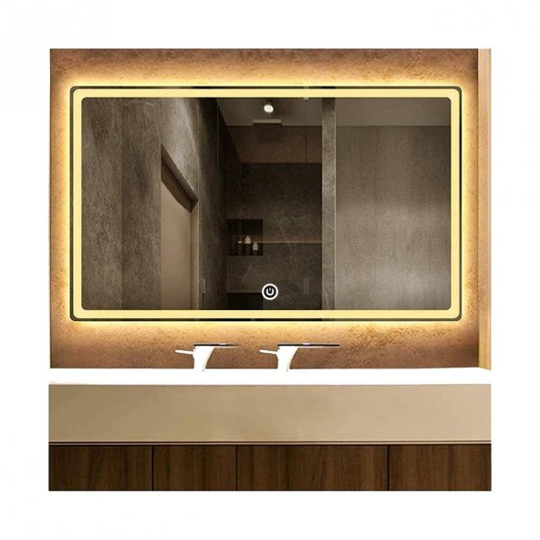 60x70 cm Kumlamalı Dokunmatik Tuşlu Ledli Ayna Duvar Salon Banyo Wc Ofis Yatak Odası Boy Ledli Ayna