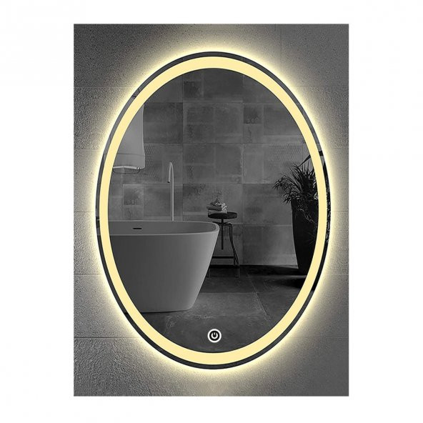 55x75 cm Kumlamalı Dokunmatik Tuşlu Ledli Elips Ayna Duvar Salon Banyo Wc Ofis Yatak Odası Boy Ledli Ayna