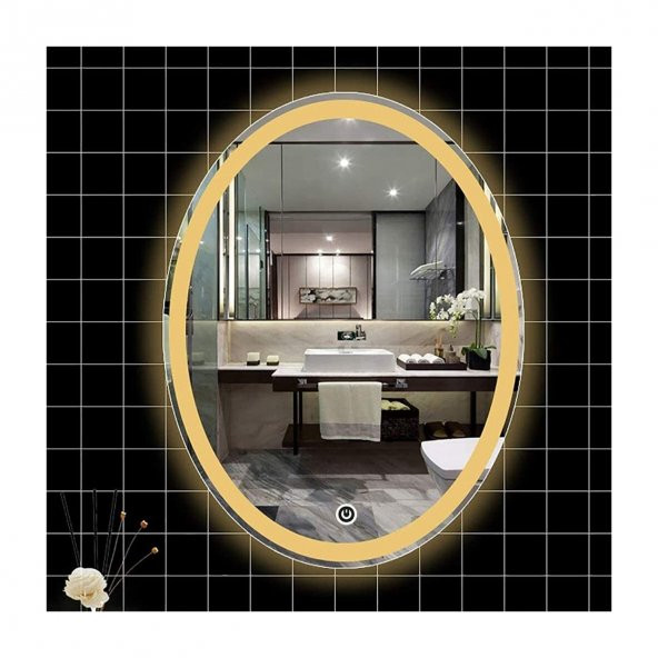 50x70 cm Kumlamalı Dokunmatik Tuşlu Ledli Elips Ayna Duvar Salon Banyo Wc Ofis Yatak Odası Boy Ledli Ayna