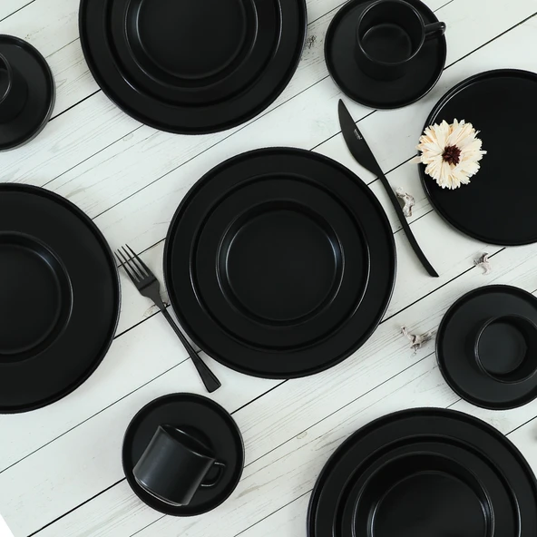 Keramika Mat Siyah Stackable Yemek/Kahvaltı Takımı 20 Parça 4 Kişilik - 6