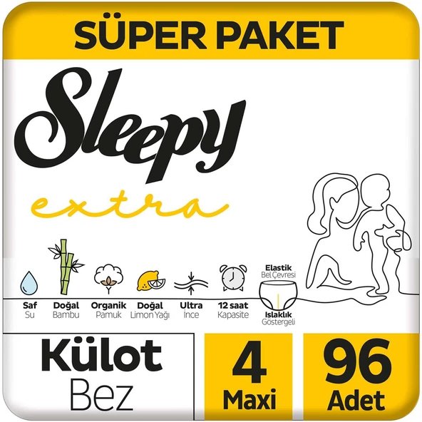 Sleepy Extra Günlük Aktivite Süper Paket Külot Bez 4 Numara Maxi 96 Adet