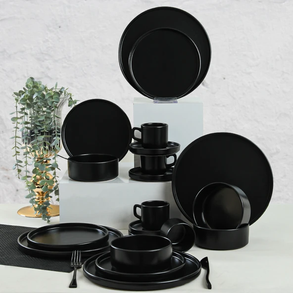 Keramika Mat Siyah Stackable Yemek/Kahvaltı Takımı 20 Parça 4 Kişilik - 9