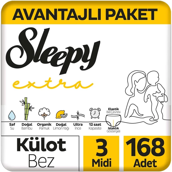 Sleepy Extra Günlük Aktivite Avantajlı Paket Külot Bez 3 Numara Midi 168 Adet