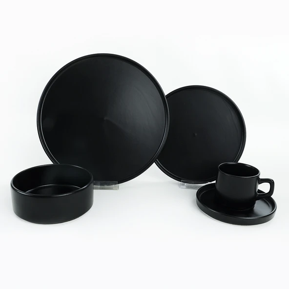 Keramika Mat Siyah Stackable Yemek/Kahvaltı Takımı 20 Parça 4 Kişilik - 4
