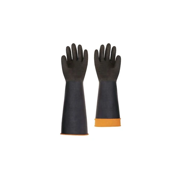 Vento H2-60 Kauçuk Siyah Tırtıklı Asit Eldiveni 60 Cm