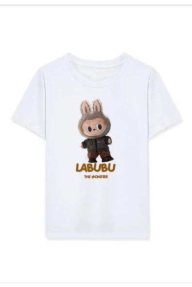 Kız Labubu Çocuk Baskılı T-Shirt - Beyaz