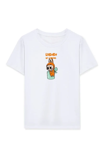 Kız Labubu Çocuk Baskılı T-Shirt - Beyaz