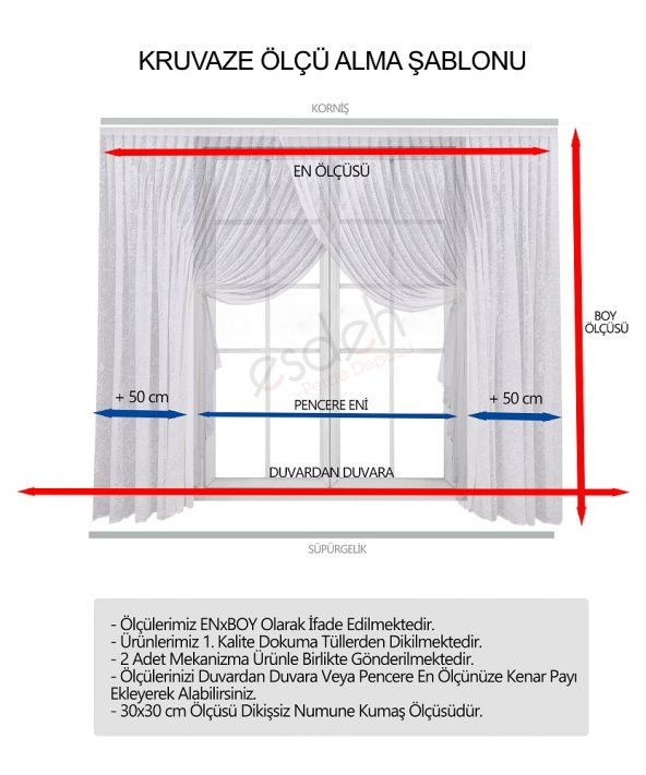 Düz Model Kruvaze Örme Tül Perde - Normal 1/2.5 Pile - Kırışmaz - Ekru - 5