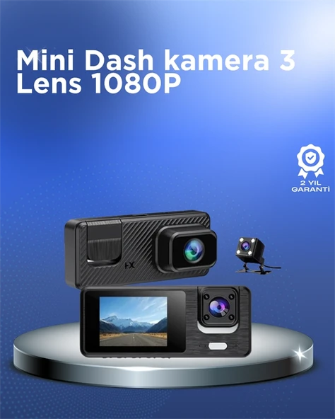 1080P 3 Kameralı Araç DVR - Döngü Kayıt ve Geri Görüş Özellikli