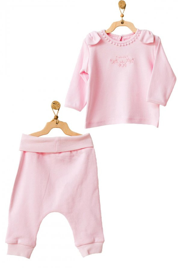 Andywawa Kız Bebek Pembe Organik 2li Alt Üst Takım Set AC21656RP